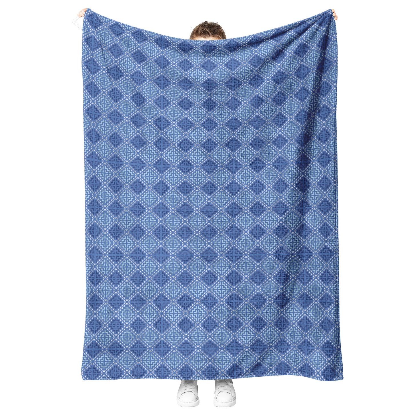 Cross Stitch Fleece Blanket - Blue