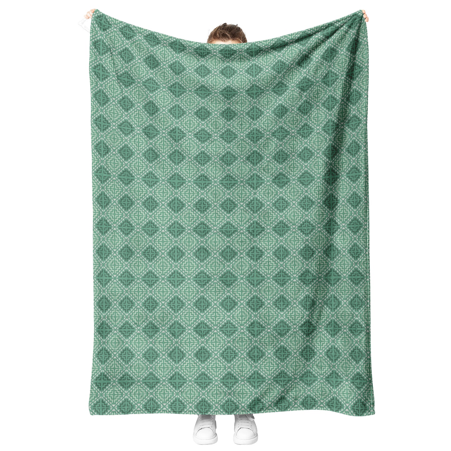 Cross Stitch Fleece Blanket - Green