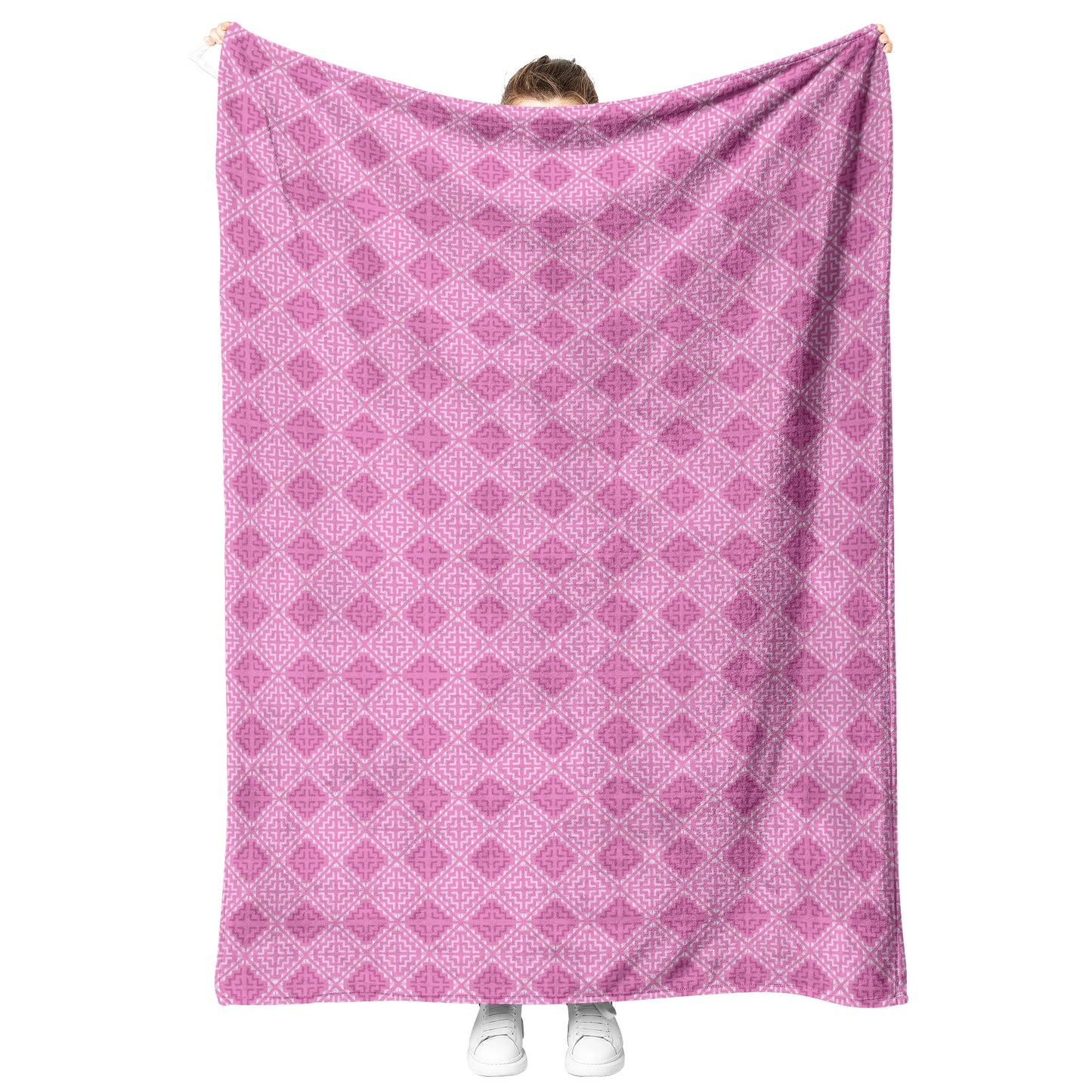 Cross Stitch Fleece Blanket - Pink