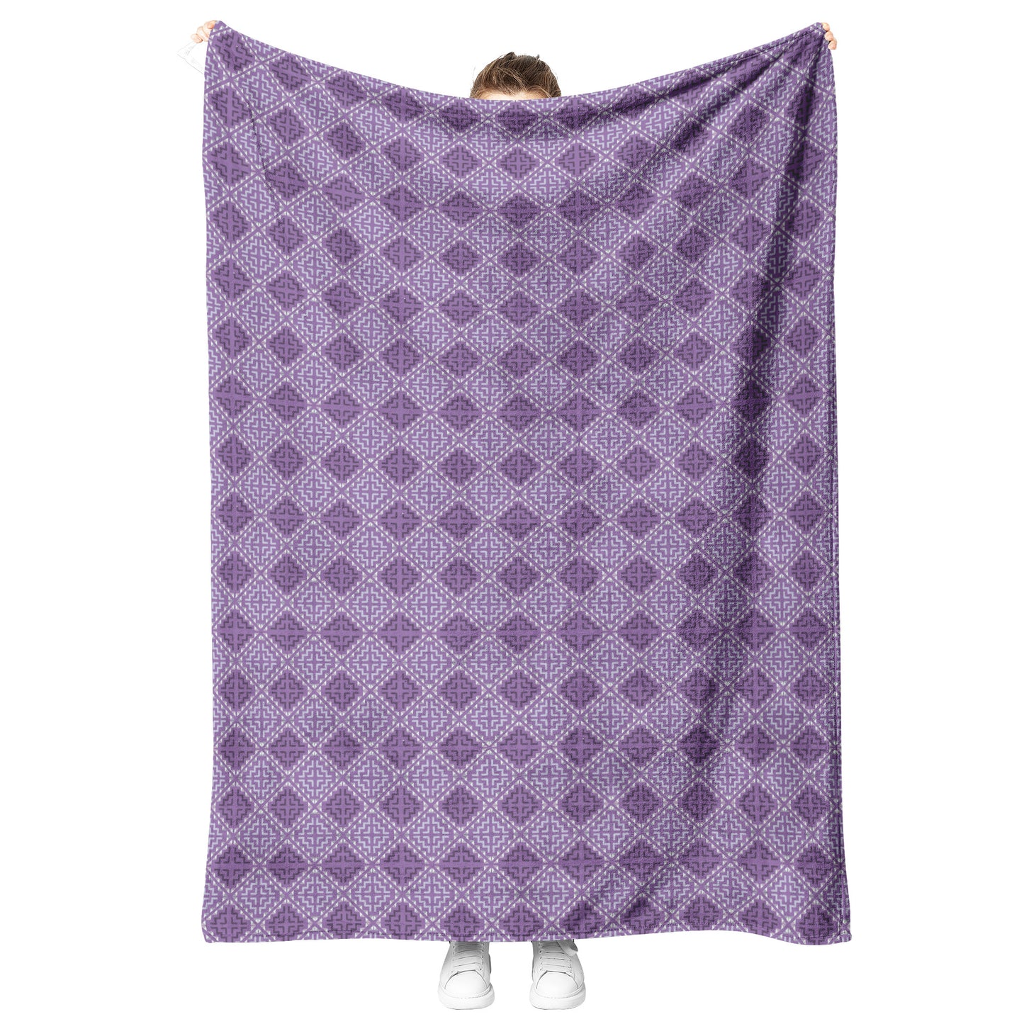 Cross Stitch Fleece Blanket - Purple