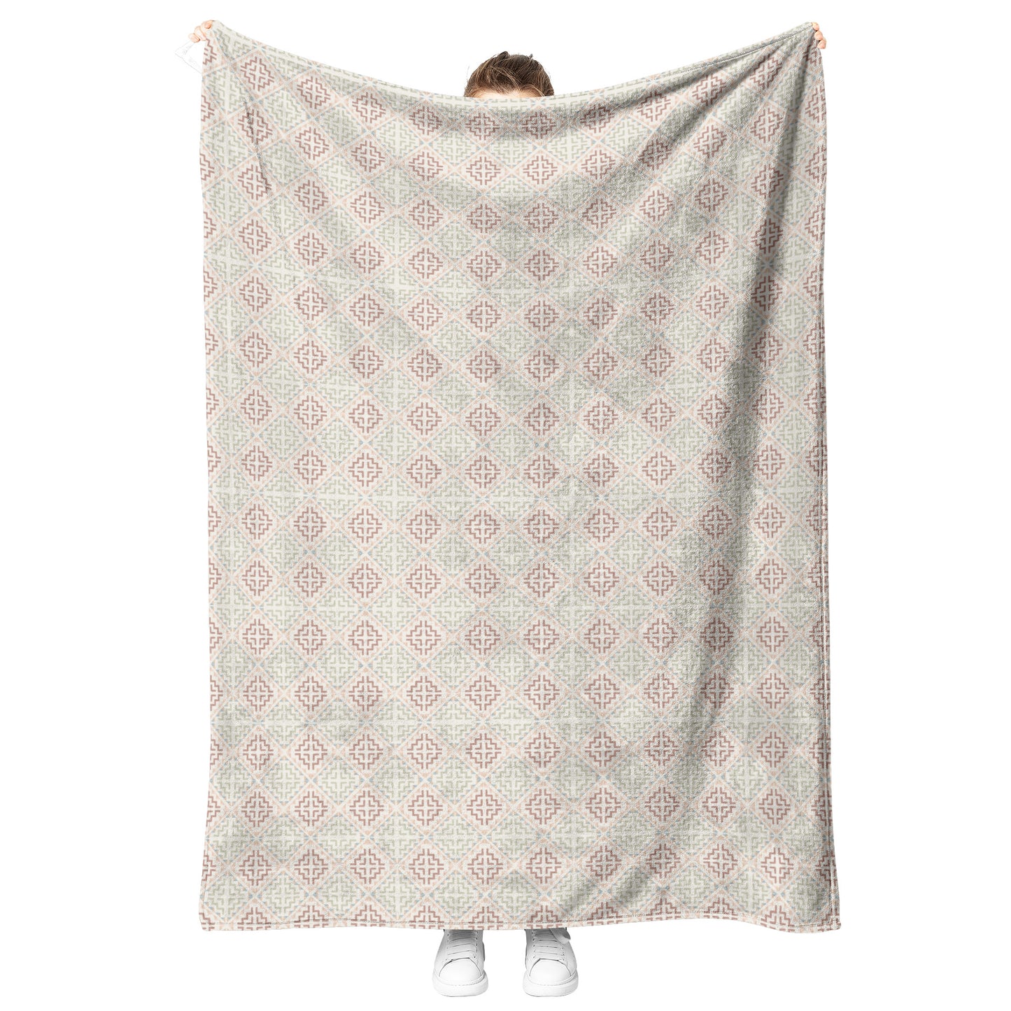 Cross Stitch Fleece Blanket - Beige