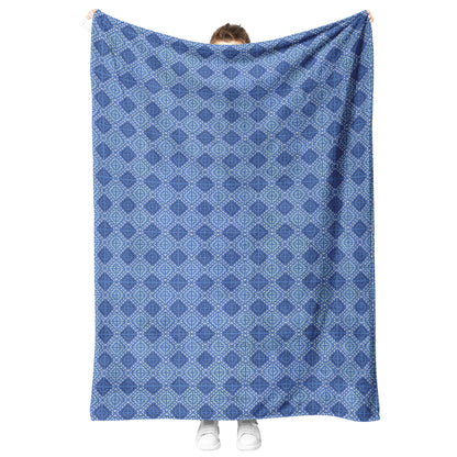 Cross Stitch Fleece Blanket - Blue